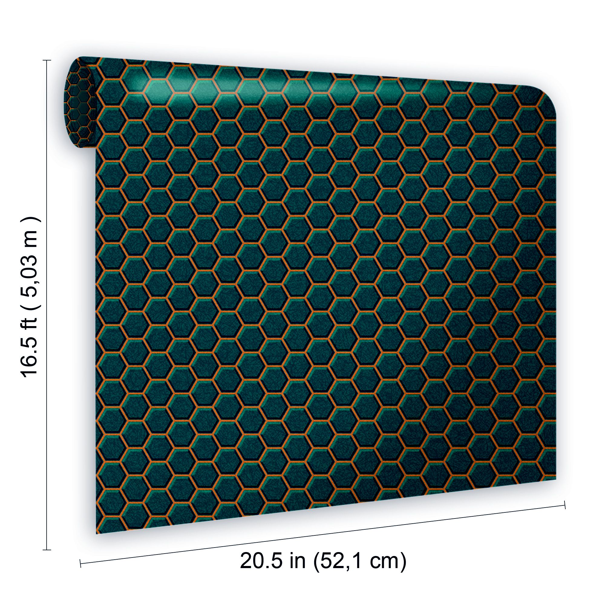 Contour Teal Tile effect Hexagon lattice Textured Wallpaper