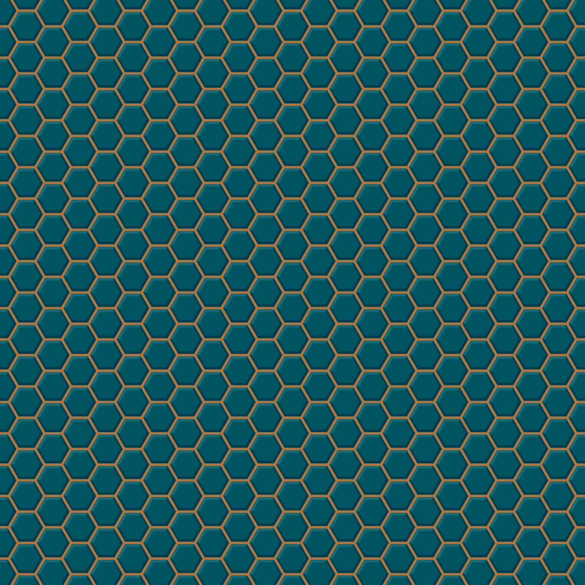 Contour Teal Tile effect Hexagon lattice Textured Wallpaper