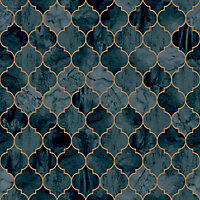 Contour Tegula Teal Copper effect Geometric Textured Wallpaper Sample