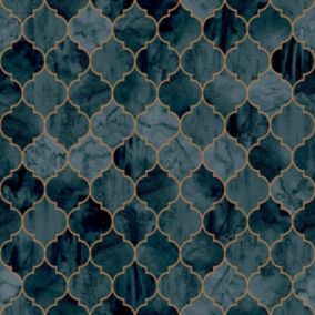 Contour Tegula Teal Geometric Copper effect Textured Wallpaper Sample