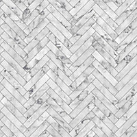 Contour White Marble chevron Tile effect Textured Wallpaper Sample