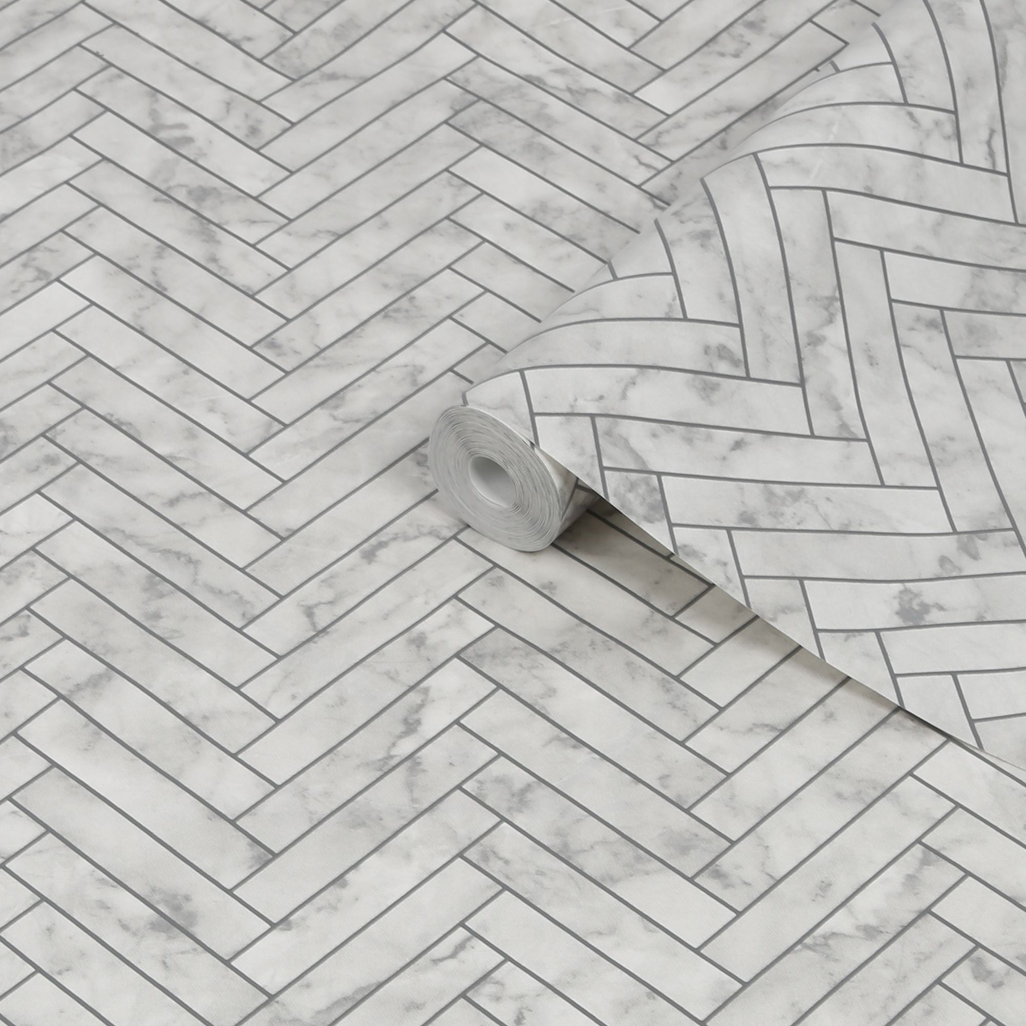 Contour White Marble Chevron Tile Effect Textured Wallpaper Diy At B Q