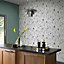 Contour White Nature trail Silver effect Textured Wallpaper Sample