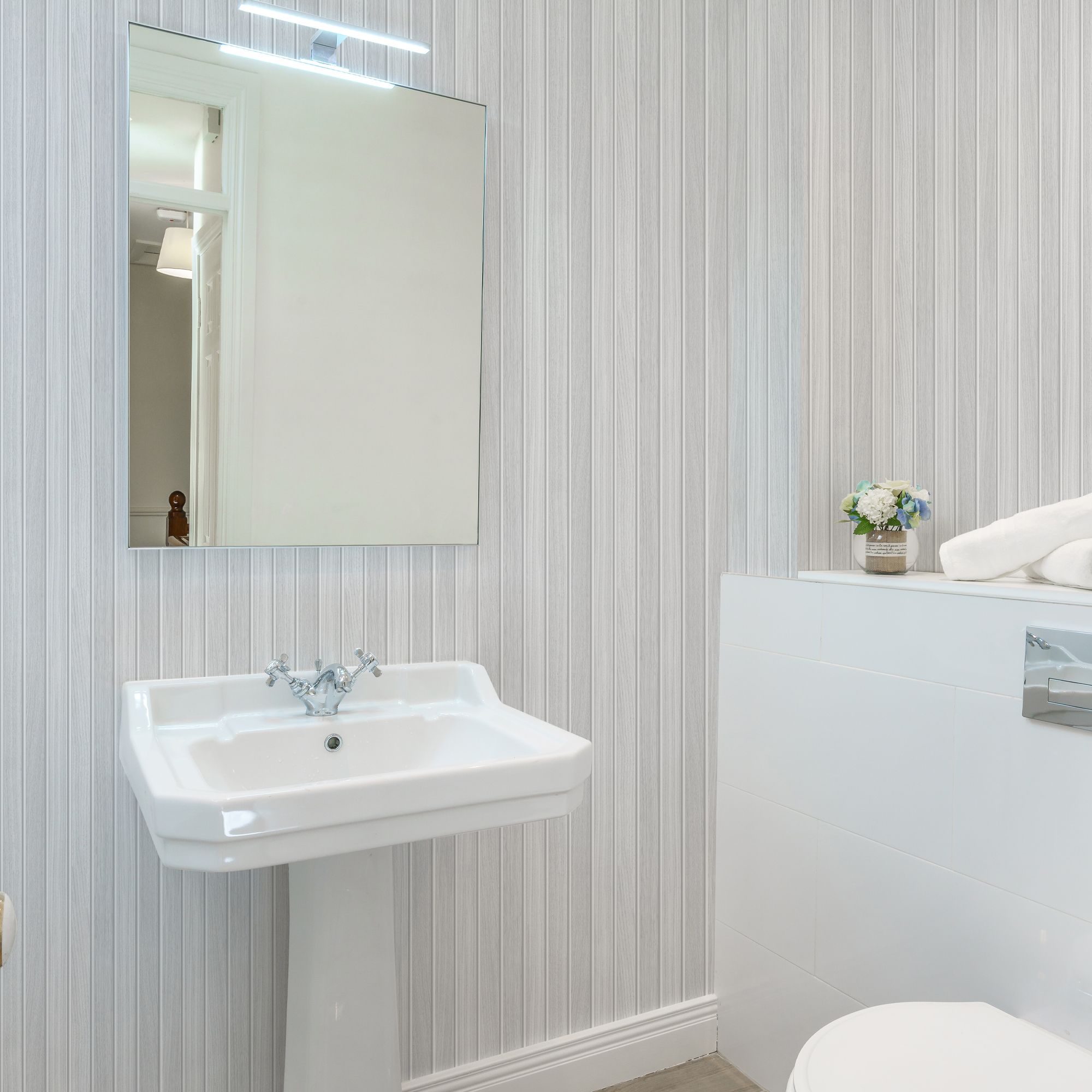 Contour White Panelled Smooth Wallpaper Sample