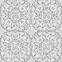 Contour White Tin tile Metallic effect Wallpaper