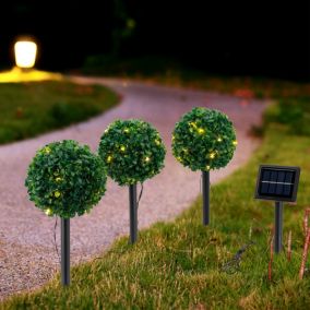 Coogee Green & black Topiary plastic grass ball Solar-powered Integrated LED Outdoor Stake light