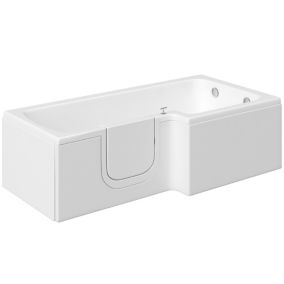Cooke & Lewis Acrylic Left-handed L-shaped Walk-in White Shower 0 tap hole Bath (L)1700mm (W)850mm