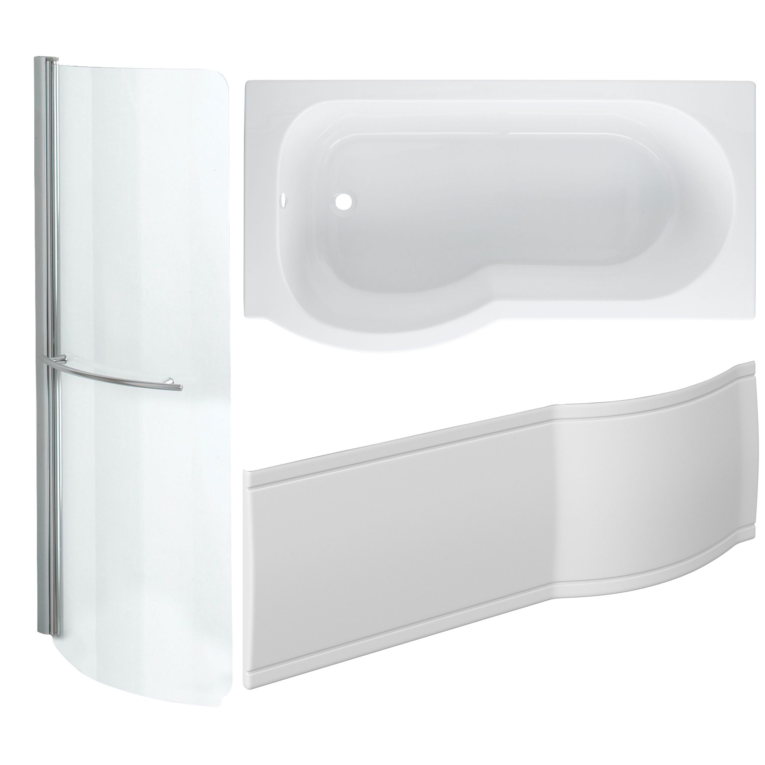 Cooke & Lewis Adelphi White P-shaped Shower Bath, panel & screen set (L)1500mm