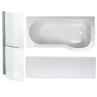 Cooke & Lewis Adelphi White P-shaped Shower Bath, panel & screen set