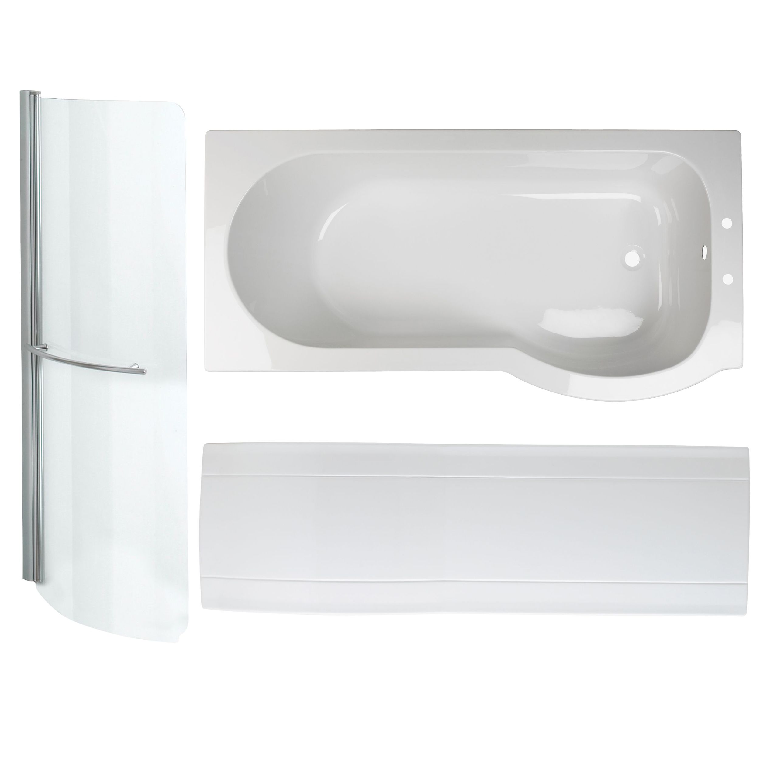 Cooke & Lewis Adelphi White P-shaped Shower Bath, panel & screen set | DIY at B&Q