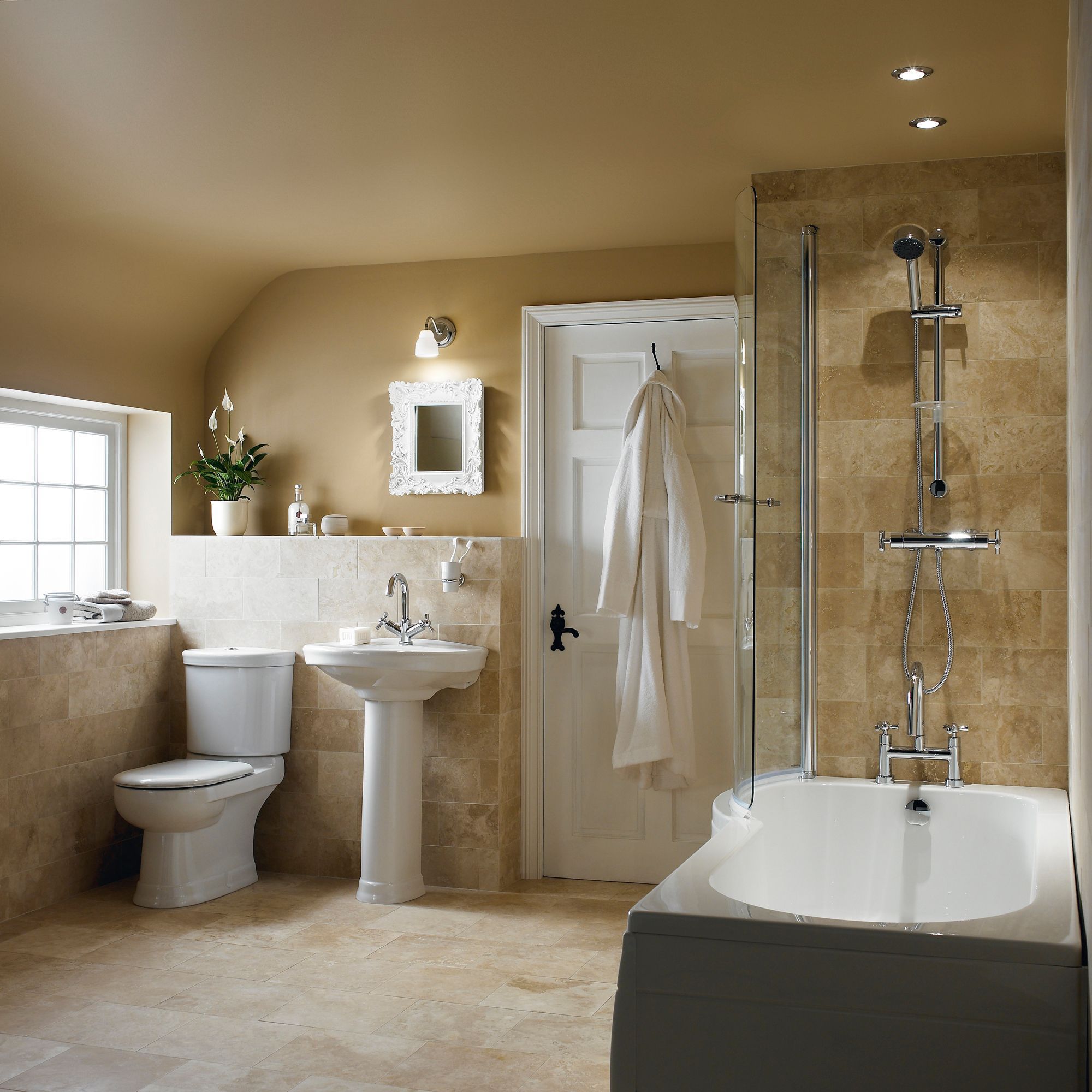 Cooke & Lewis Adelphi White P-shaped Shower LH Bath Curved (L)149.5cm (W)80cm