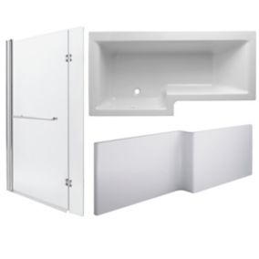 Cooke & Lewis Adelphi White Shower Bath, panel, screen & air spa set with 6 jets (L)1675mm