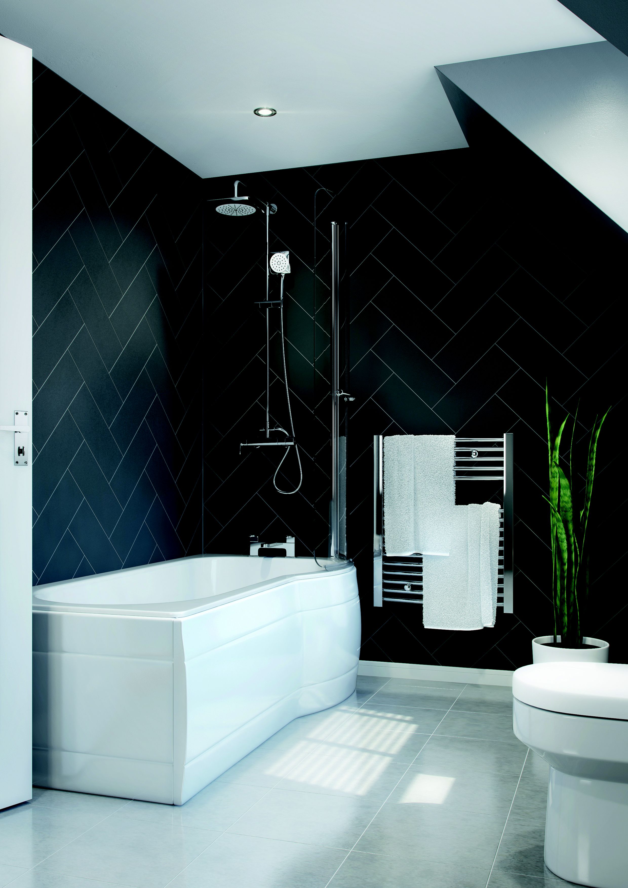Cooke & Lewis Adelphi White Supercast acrylic P-shaped Shower Bath (L)1675mm (W)850mm
