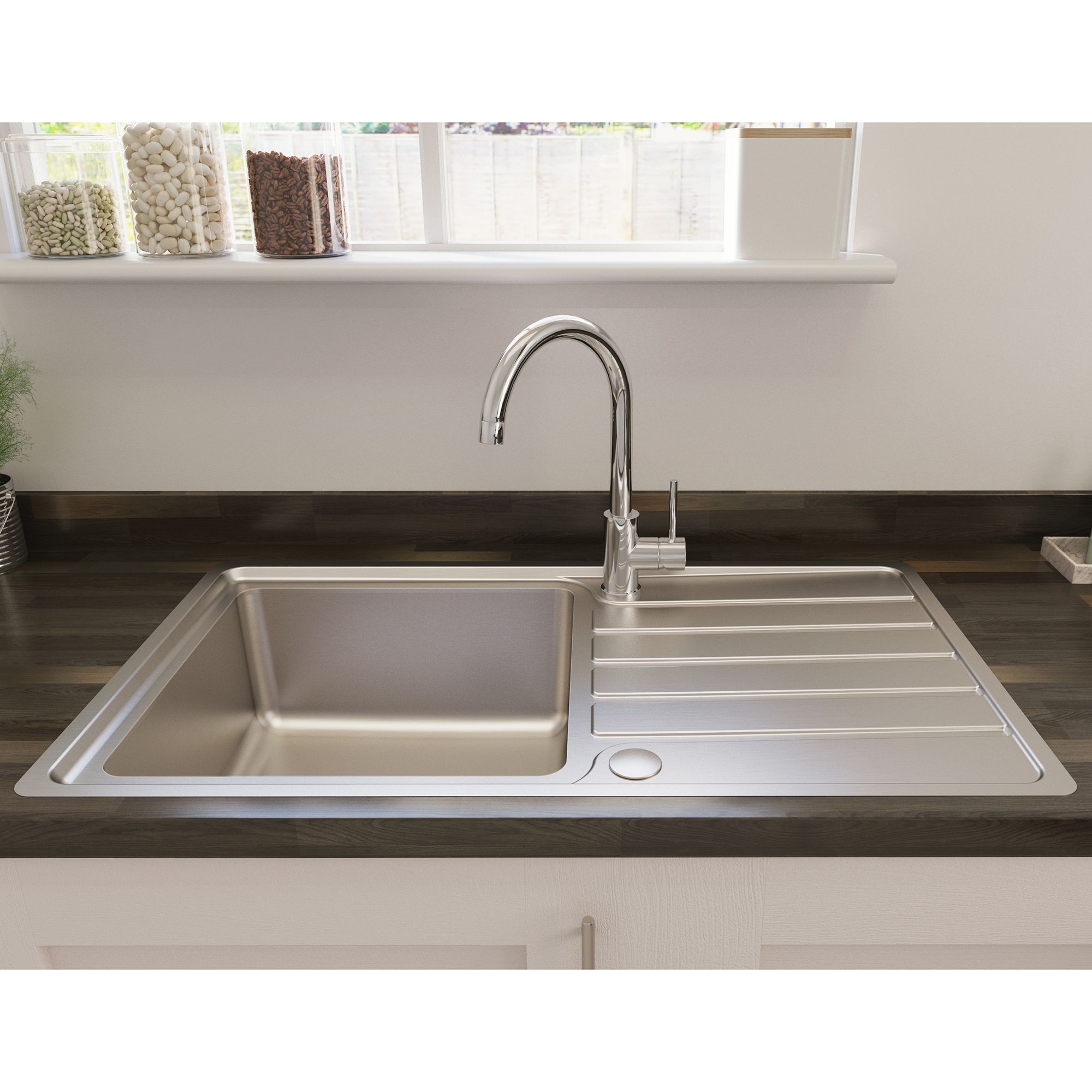 Cooke Lewis Apollonia Brushed Silver Stainless steel 1 Bowl Sink