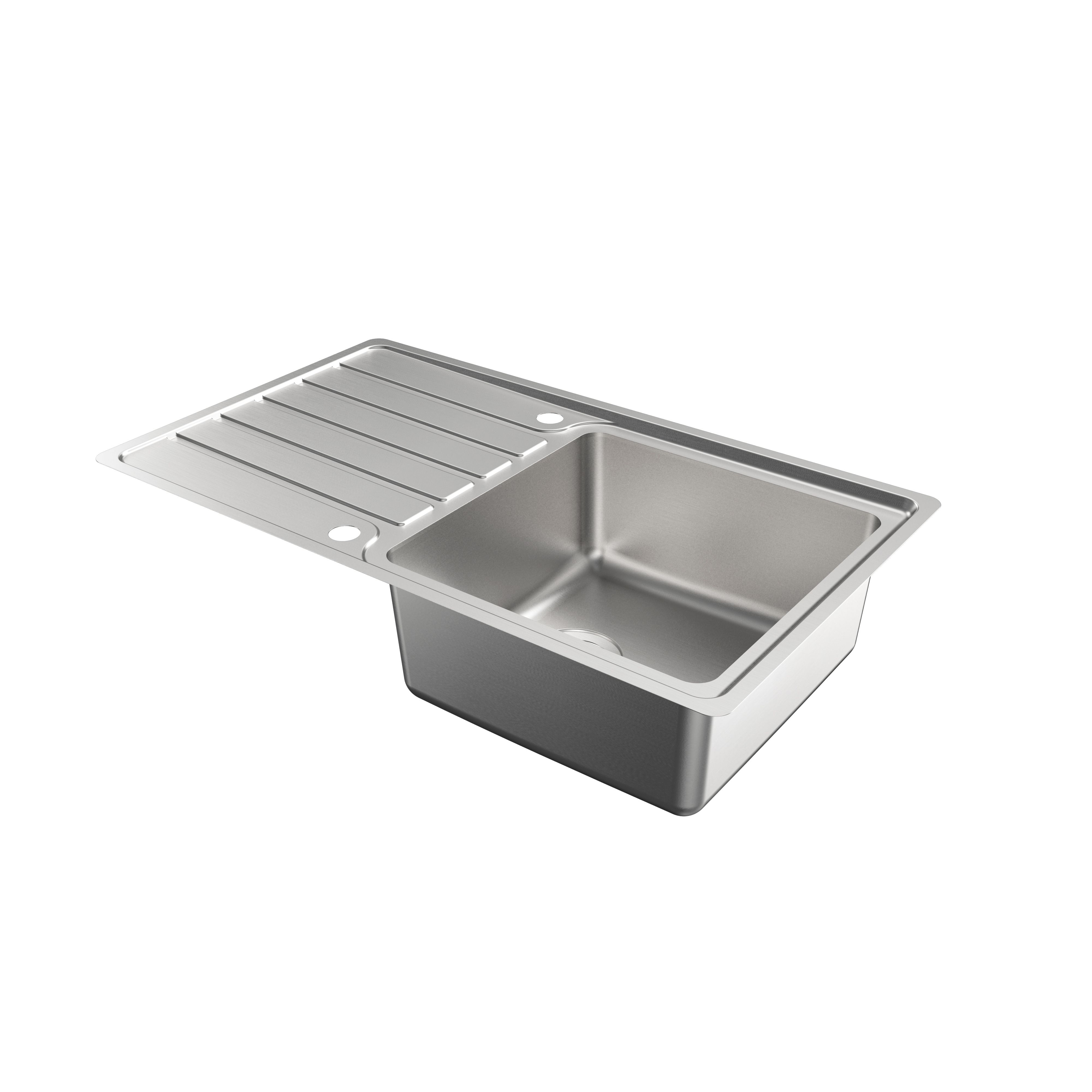Cooke & Lewis Apollonia Brushed Silver Stainless steel 1 Bowl Sink & drainer (W)500mm x (L)864mm