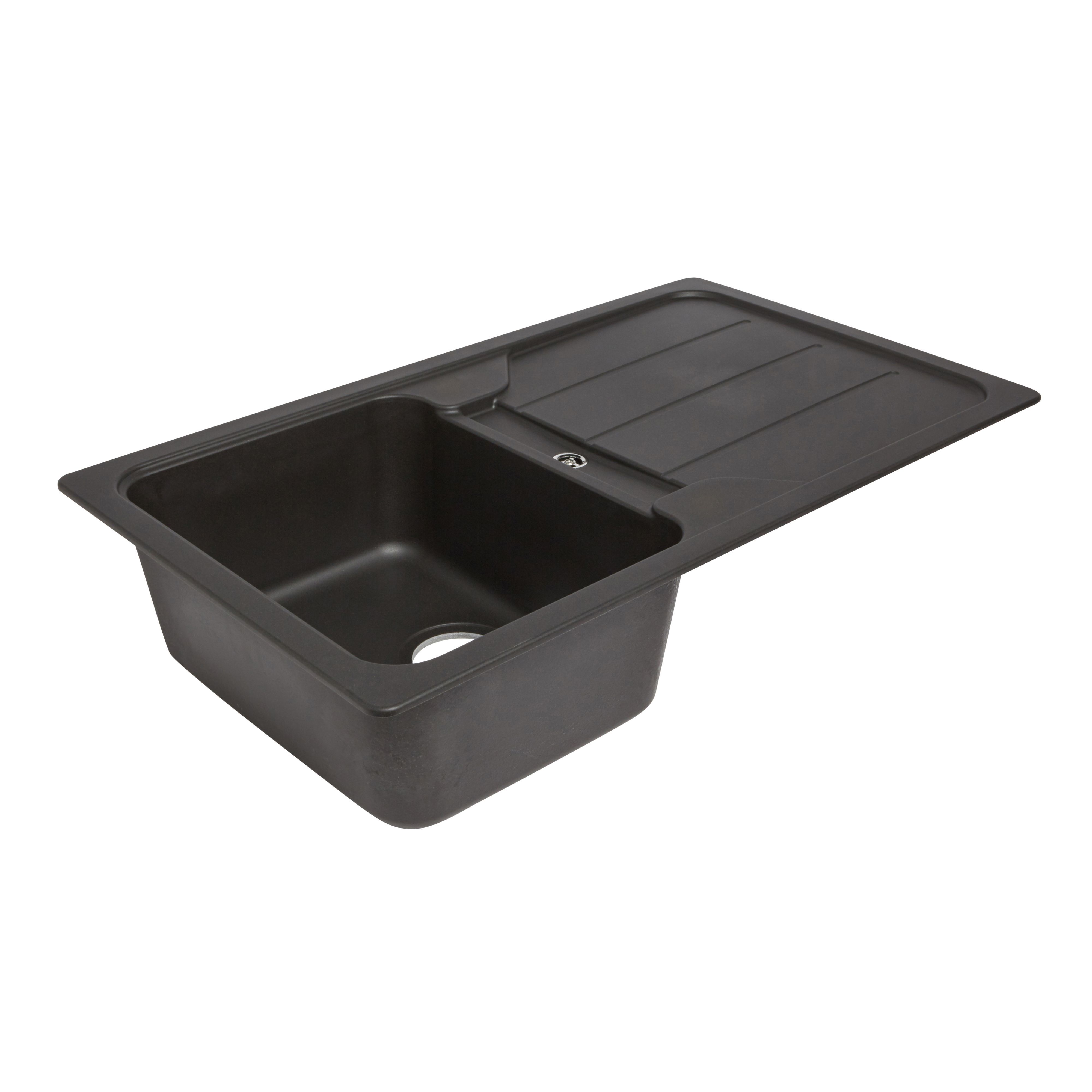 Cooke & Lewis Arber Black Granite 1 Bowl Sink & drainer (W)500mm x (L)860mm