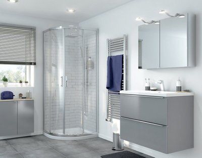 Cooke & Lewis Beloya Silver effect Clear Universal Quadrant Shower Enclosure & tray - Corner entry double sliding door (H)195cm (W)80cm (D)80cm