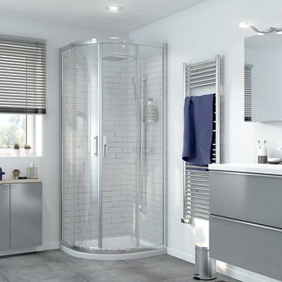 Cooke & Lewis Beloya Silver effect Clear Universal Quadrant Shower Enclosure & tray - Corner entry double sliding door (H)195cm (W)80cm (D)80cm