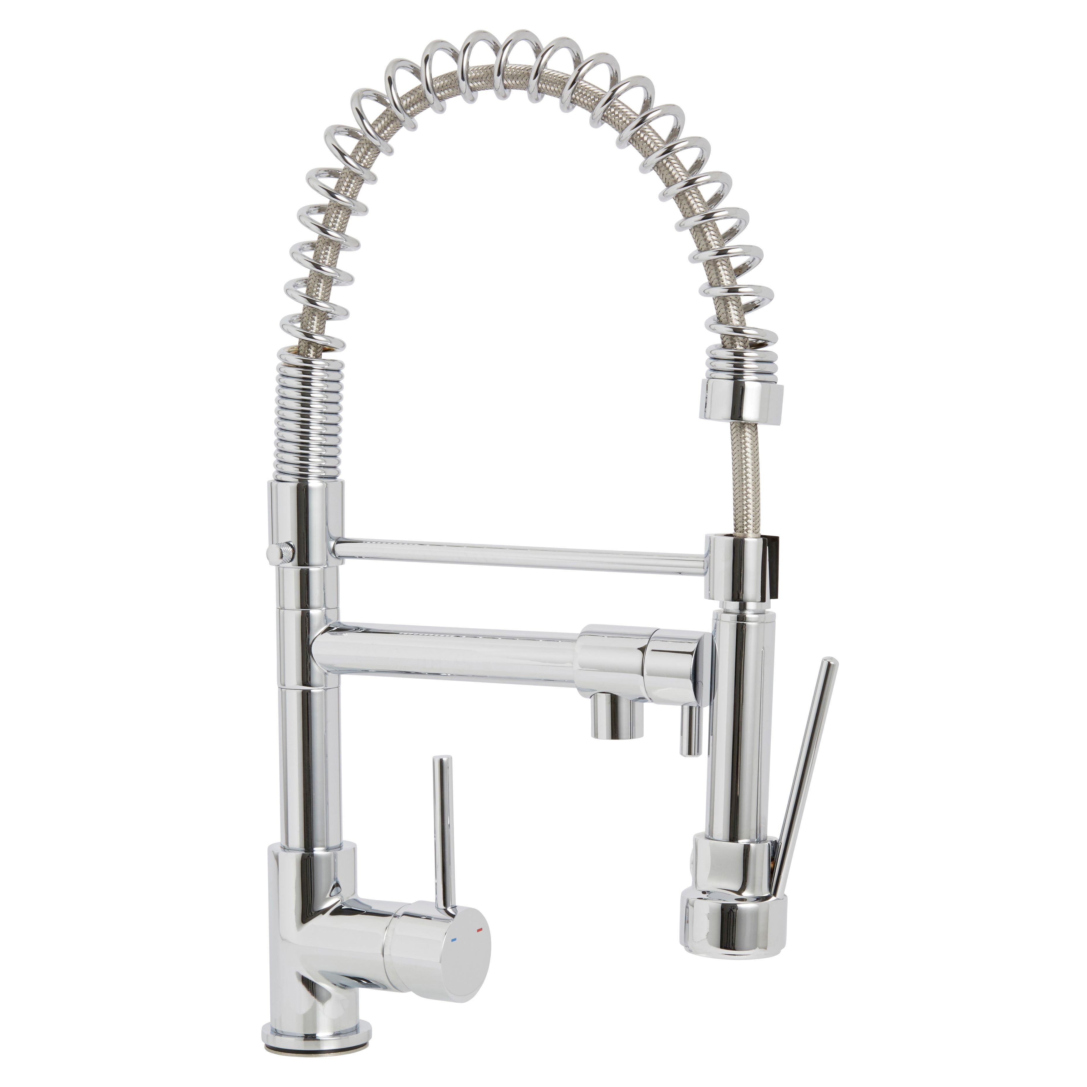 Cooke & Lewis Bilbrough Chrome effect Kitchen Side lever spring neck Tap