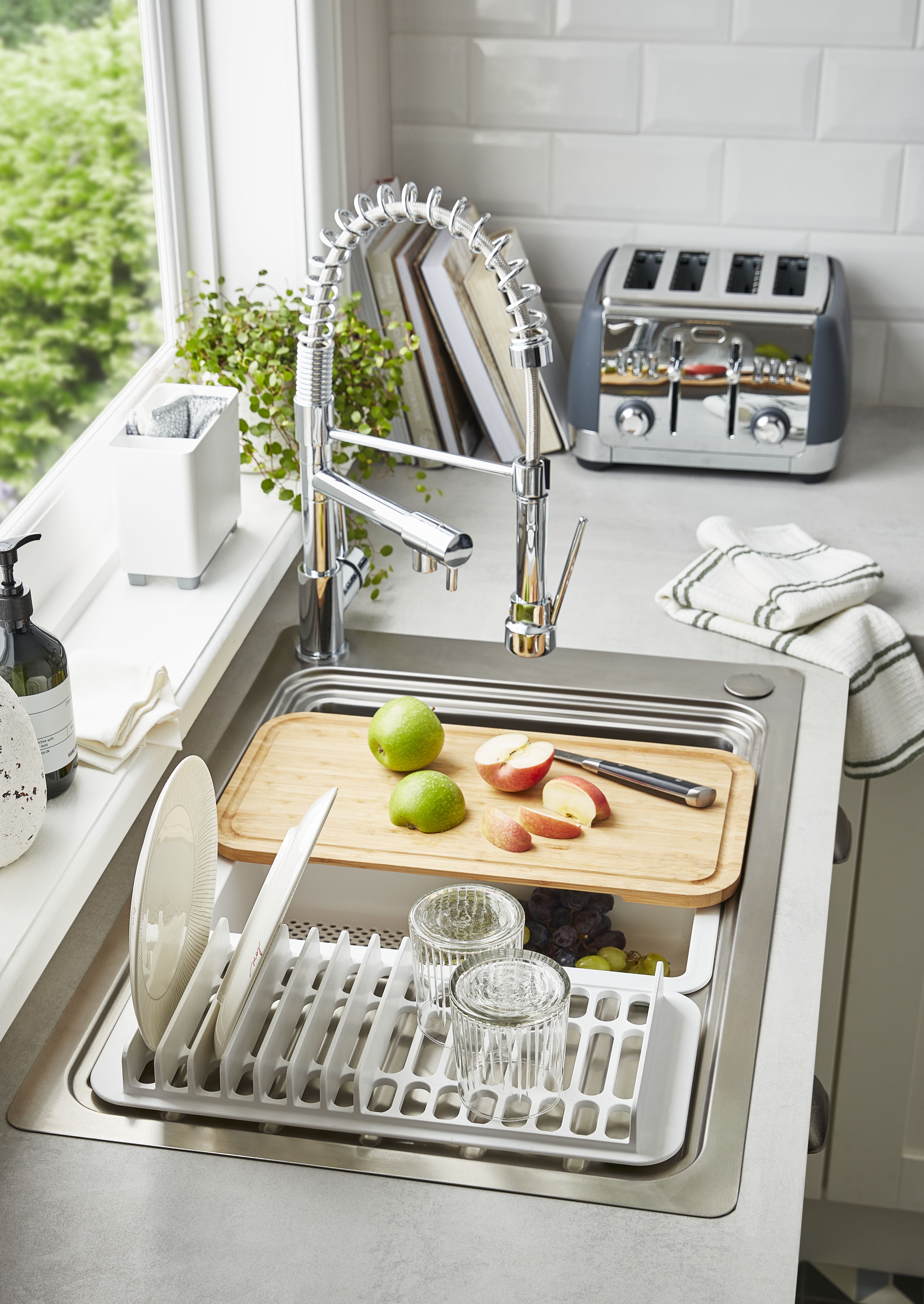 Cooke & Lewis Bilbrough Chrome effect Kitchen Side lever spring neck Tap