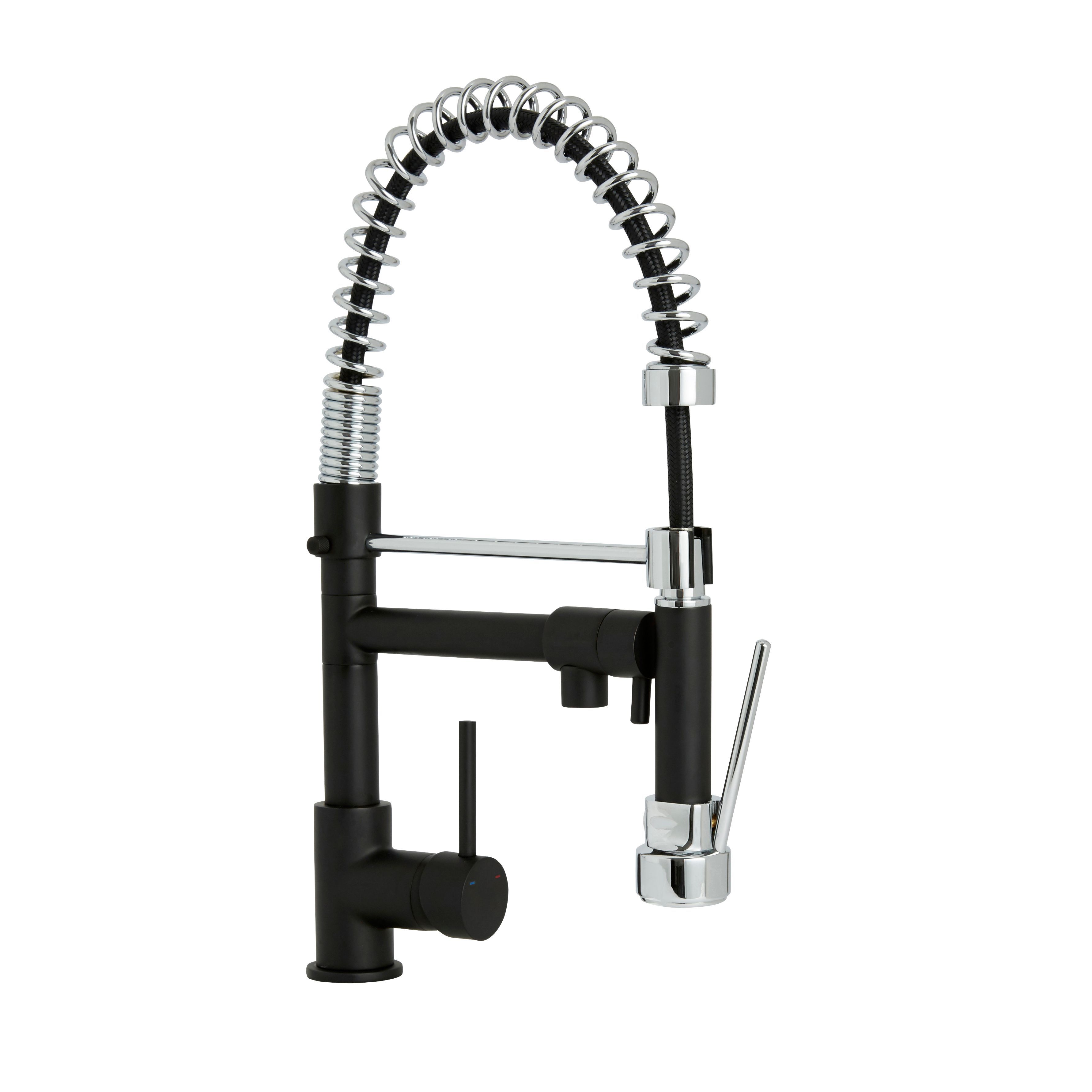 Cooke & Lewis Bilbrough Matt Black Kitchen Side lever spring neck Tap