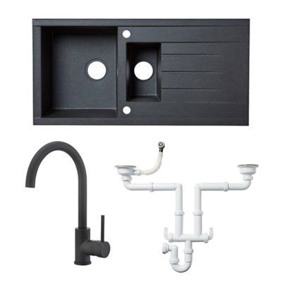 Cooke & Lewis Black Resin 1.5 Bowl Sink, tap & waste kit