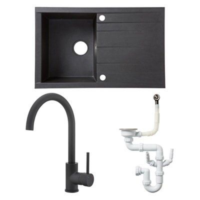 Cooke & Lewis Black Resin 1 Bowl Sink, tap & waste kit
