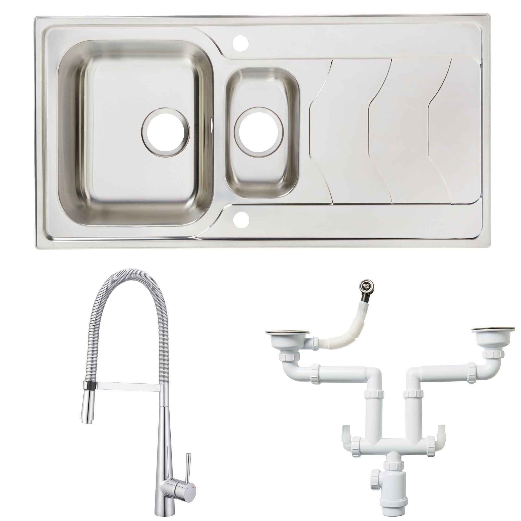 Cooke & Lewis Buckland Stainless steel 1.5 Bowl Sink, tap & waste kit
