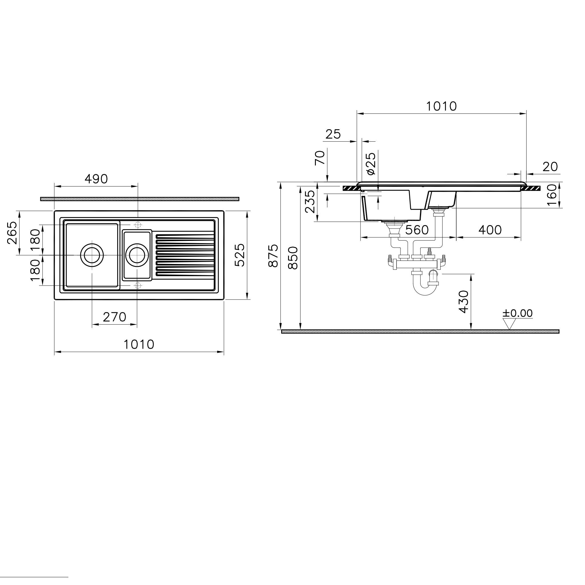 Cooke & Lewis Burbank Gloss White Ceramic 1.5 Bowl Sink & drainer (W ...