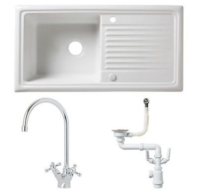 Cooke & Lewis Burbank White Ceramic 1 Bowl Sink, tap & waste kit