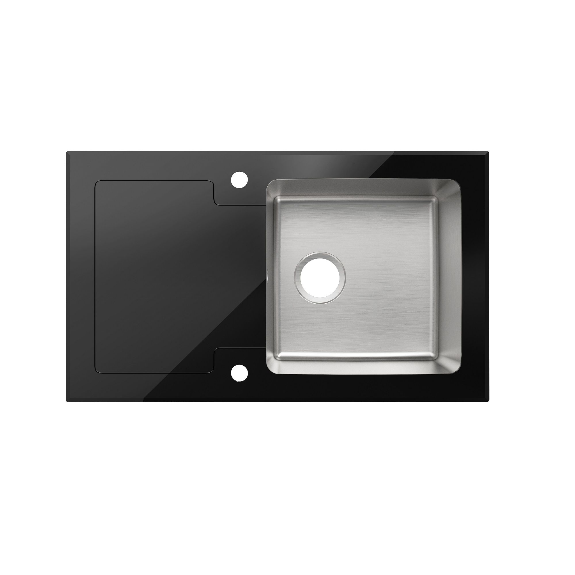 Cooke & Lewis Christianna Black Stainless steel & toughened glass 1 Bowl Sink & drainer 510mm x 860mm