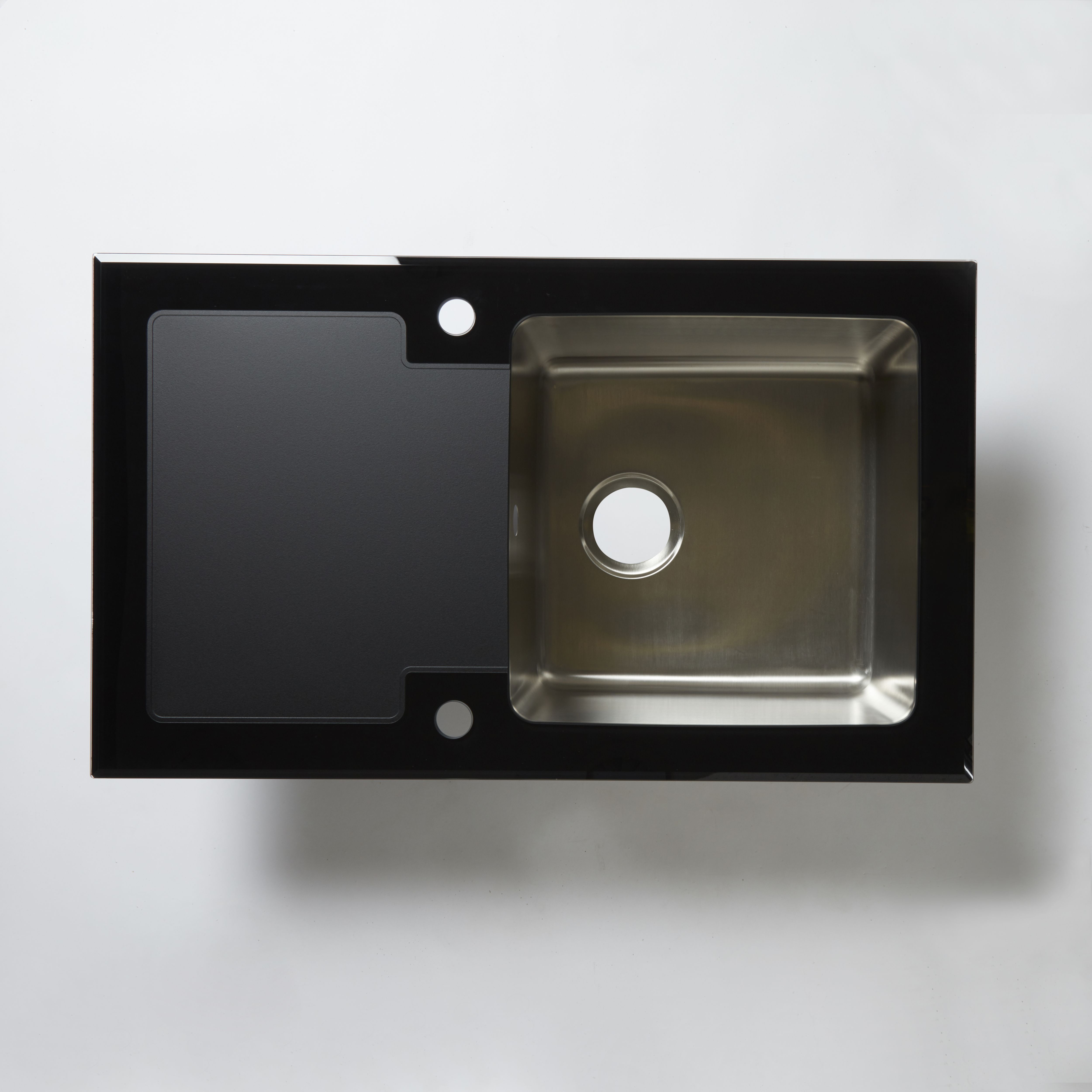 Cooke & Lewis Christianna Black Stainless steel & toughened glass 1 Bowl Sink & drainer 510mm x 860mm