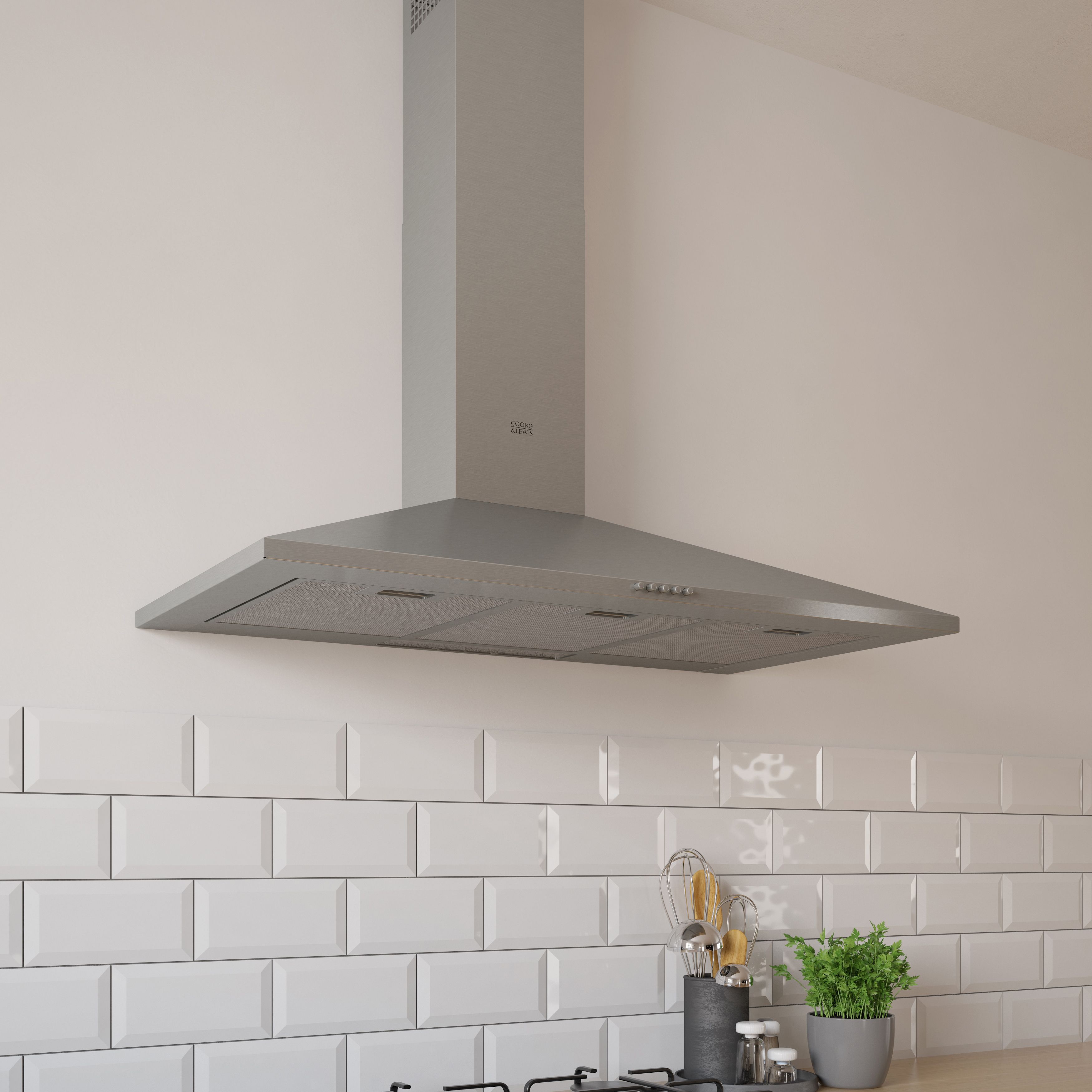 Cooke & Lewis CHS90 Stainless steel Chimney Cooker hood (W)90cm - Brushed inox stainless steel effect