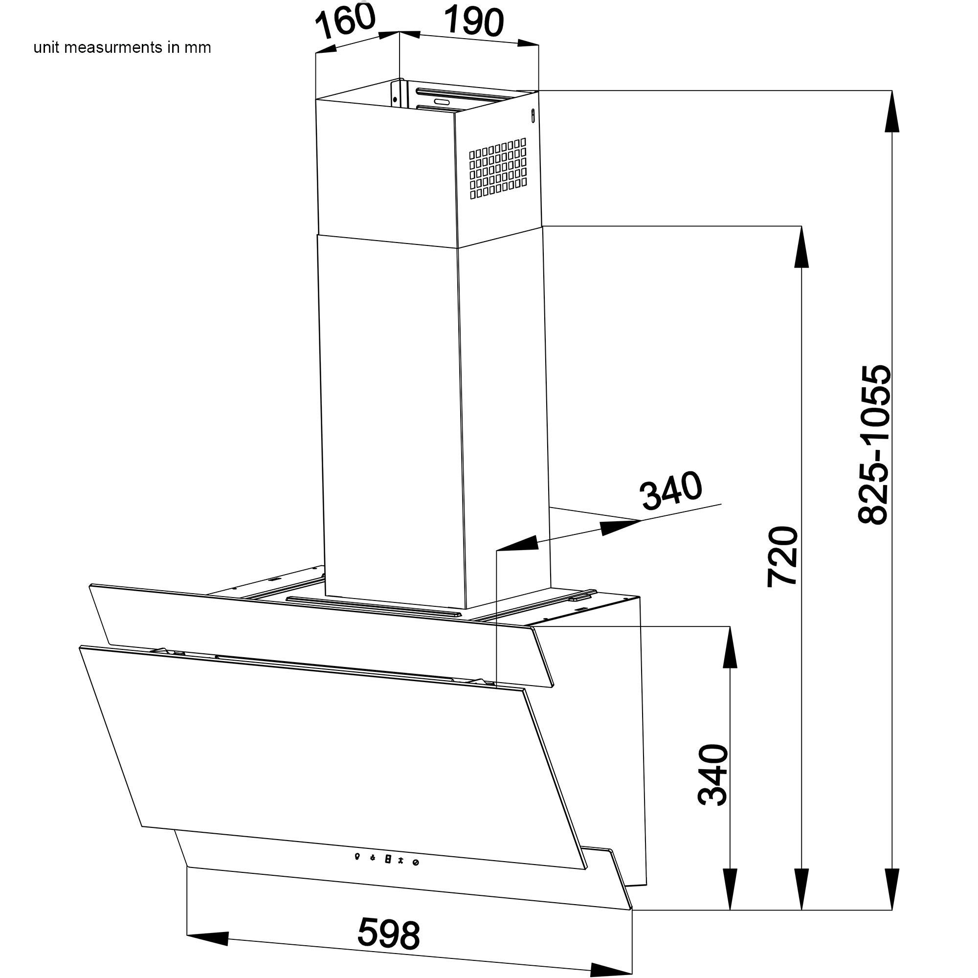 Cooke & Lewis CL60AGHRF Black Metal Angled Cooker hood, (W)60cm