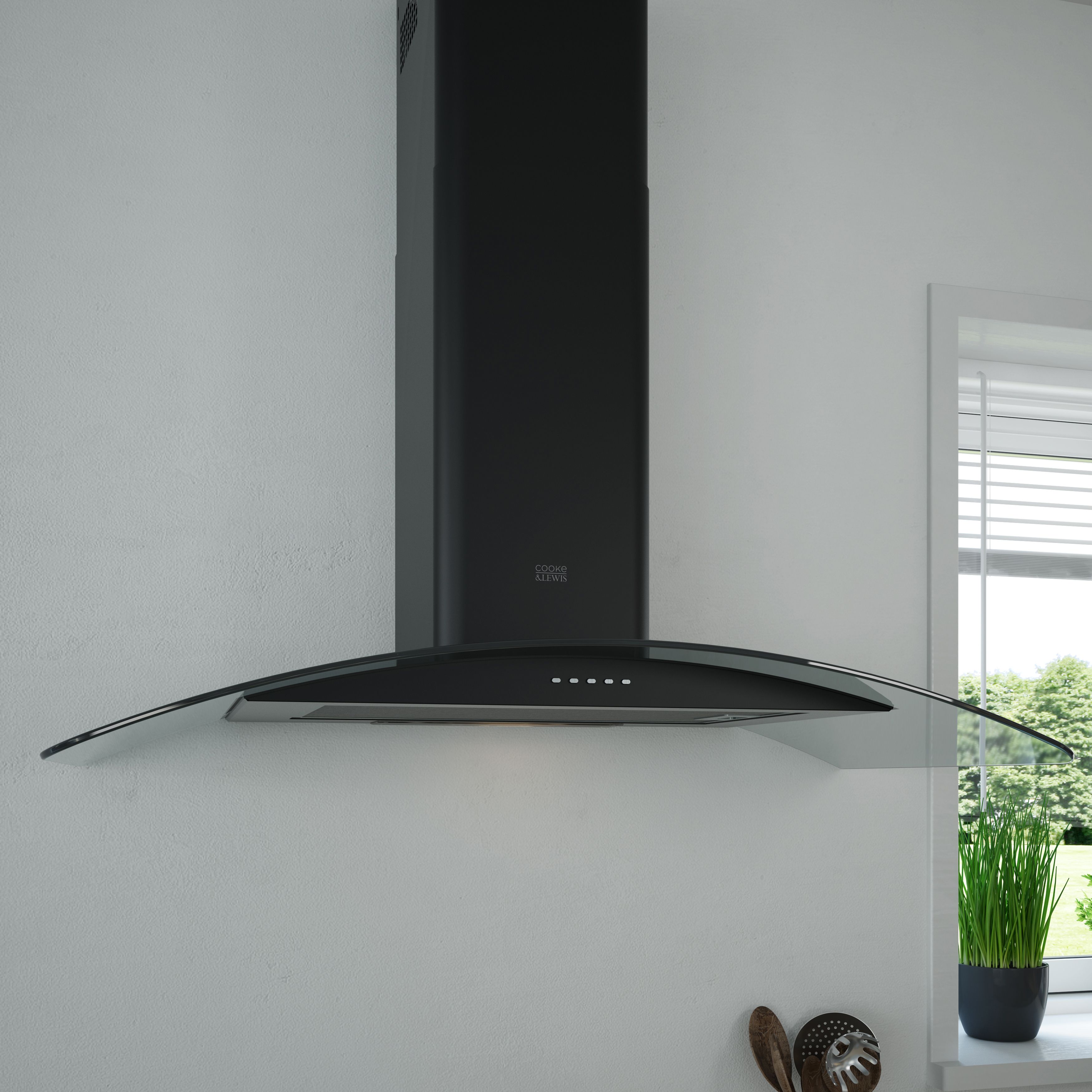 Cooke & Lewis CLCGB90 Steel Curved Cooker hood (W)90cm - Black