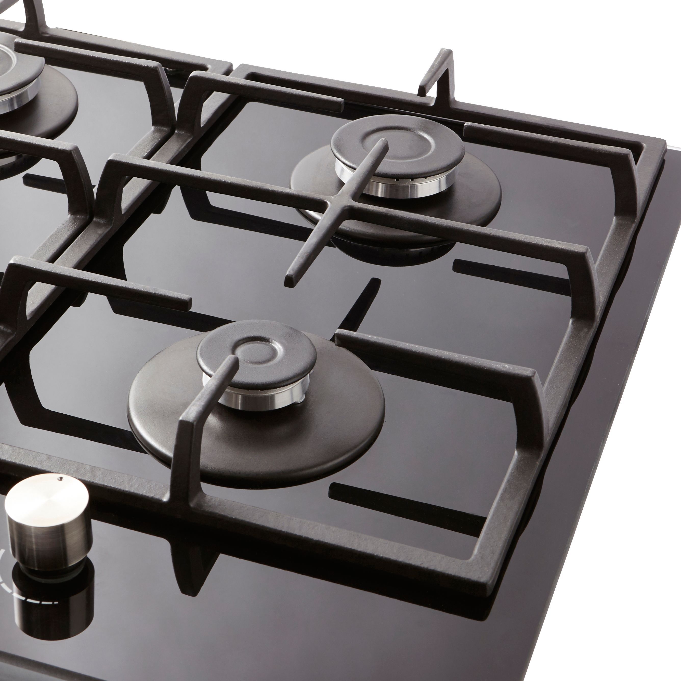 Cooke & Lewis CLGOGUIT4 4 Burner Black Glass Gas Hob, (W)593mm