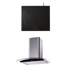 Cooke & Lewis CLIND60ERF / CL60CGRF Black Glass & stainless steel Integrated Hob & cooker hood pack