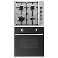 Cooke & Lewis CLOPGH65 Glass & stainless steel Built-in Single Multifunction Oven & gas hob pack