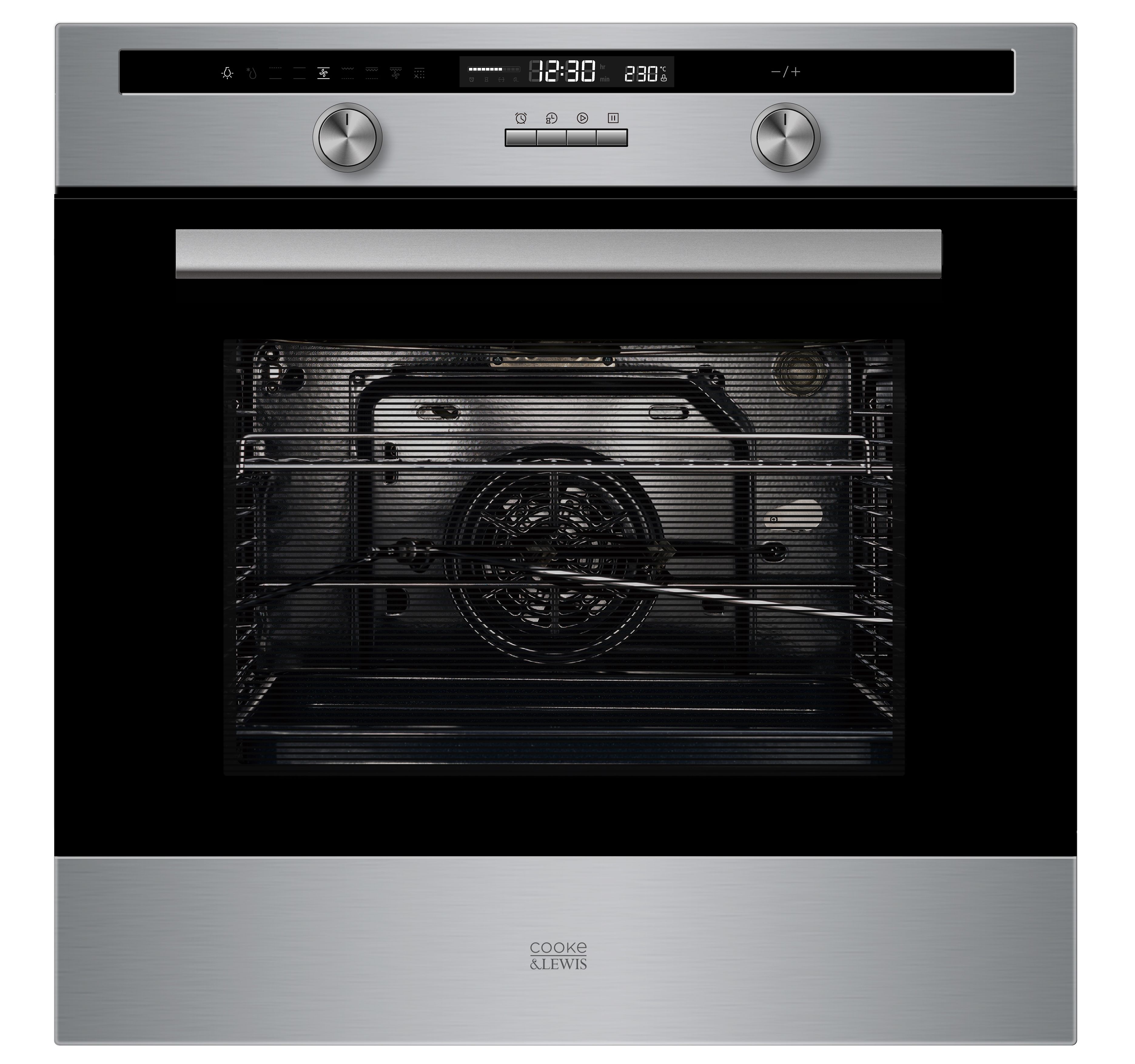 Cooke & Lewis CLPYSTa Built-in Single Pyrolytic Electric Oven - Brushed black & grey stainless steel effect