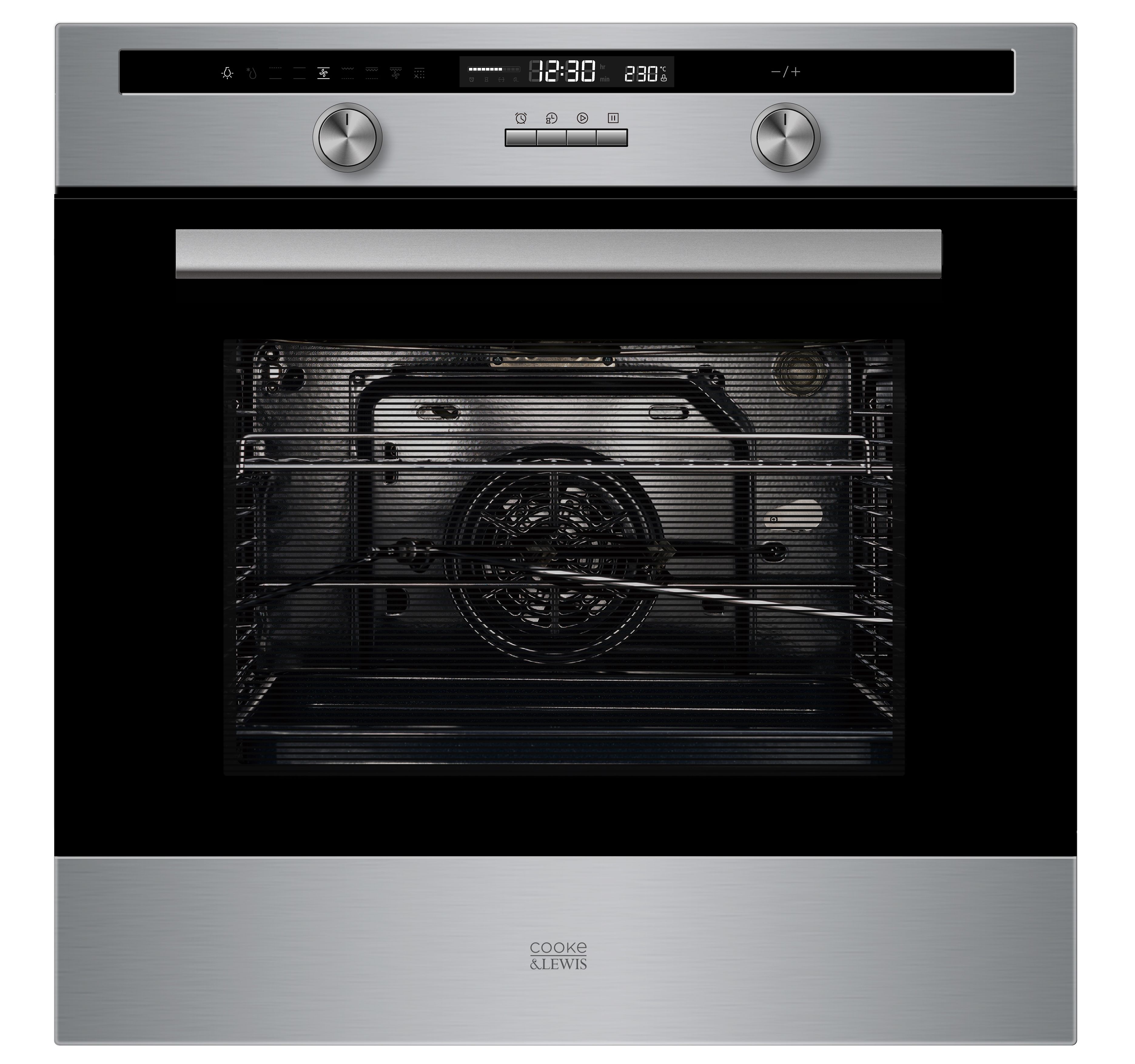 Cooke & Lewis CLPYSTa Built-in Single Pyrolytic Oven - Brushed black & grey stainless steel effect
