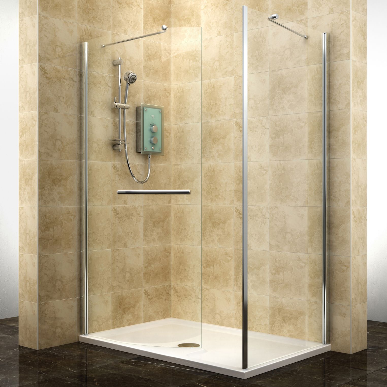 Cooke & Lewis Deluvio Rectangular Shower enclosure, tray & waste pack ...