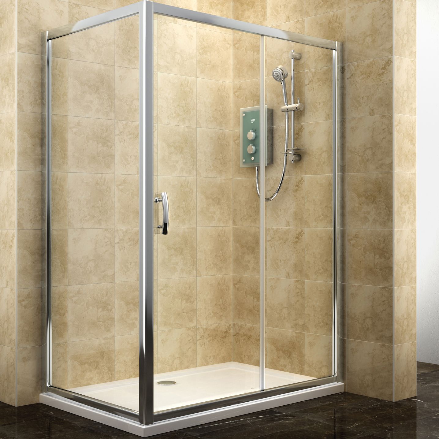 Cooke & Lewis Deluvio Rectangular Shower Enclosure, Tray & Waste With ...