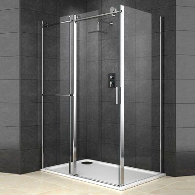 Cooke & Lewis Eclipse Clear Silver Effect Rectangular Shower Enclosure ...