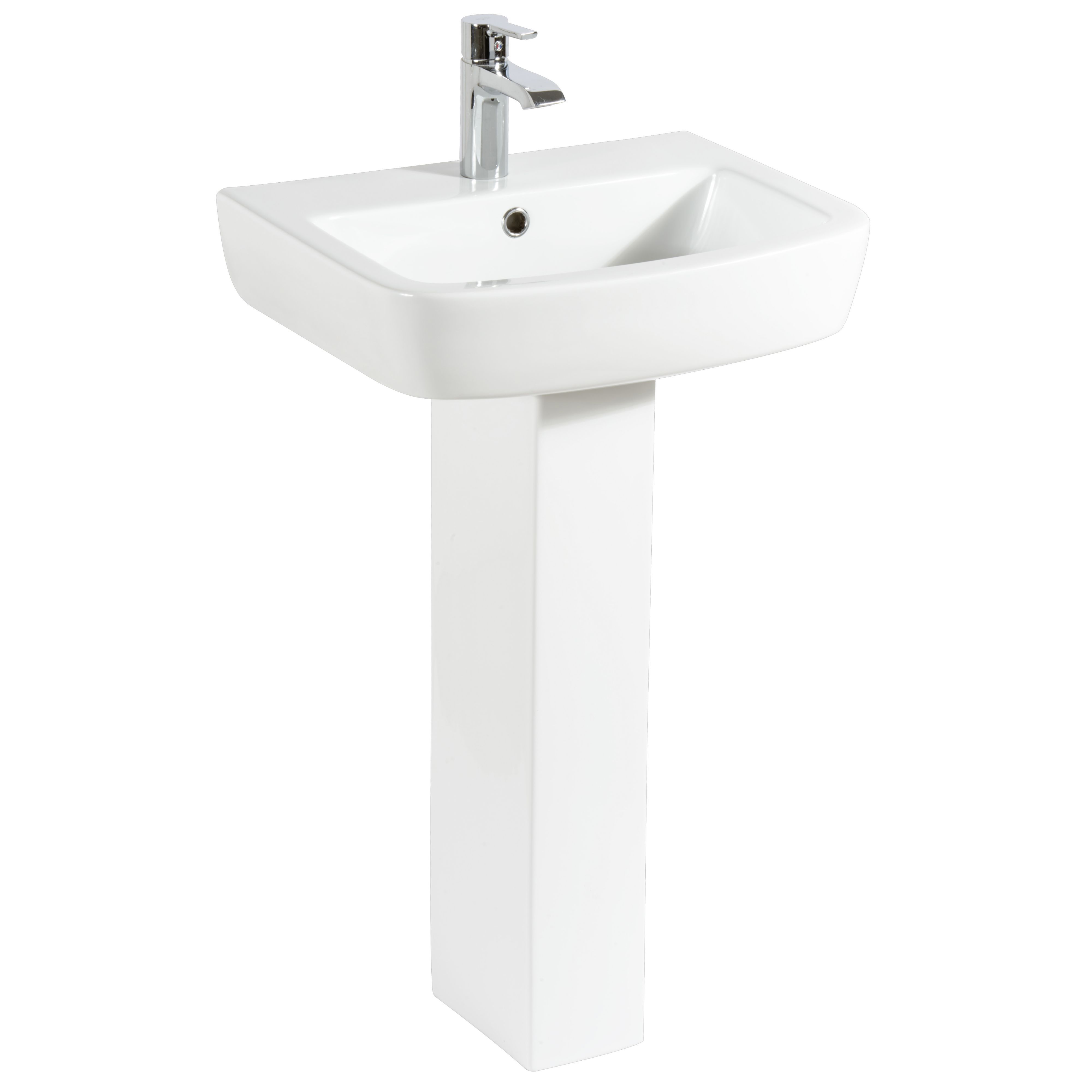 Cooke & Lewis Fabienne Gloss Alpine white Rectangular Full pedestal 1 tap hole Basin (H)86cm (W)52cm