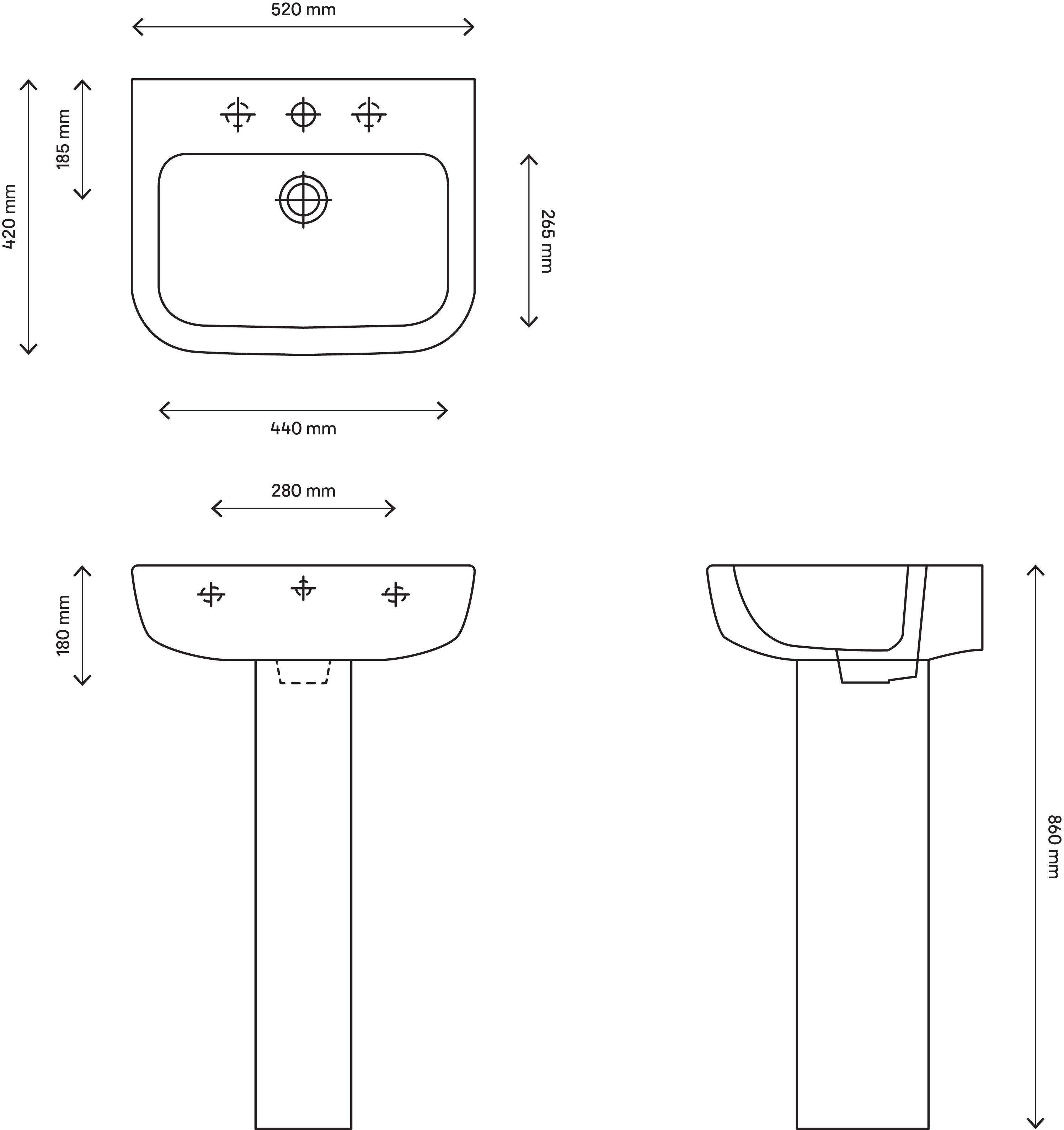 Cooke & Lewis Fabienne Gloss Alpine white Rectangular Full pedestal 1 tap hole Basin (H)86cm (W)52cm