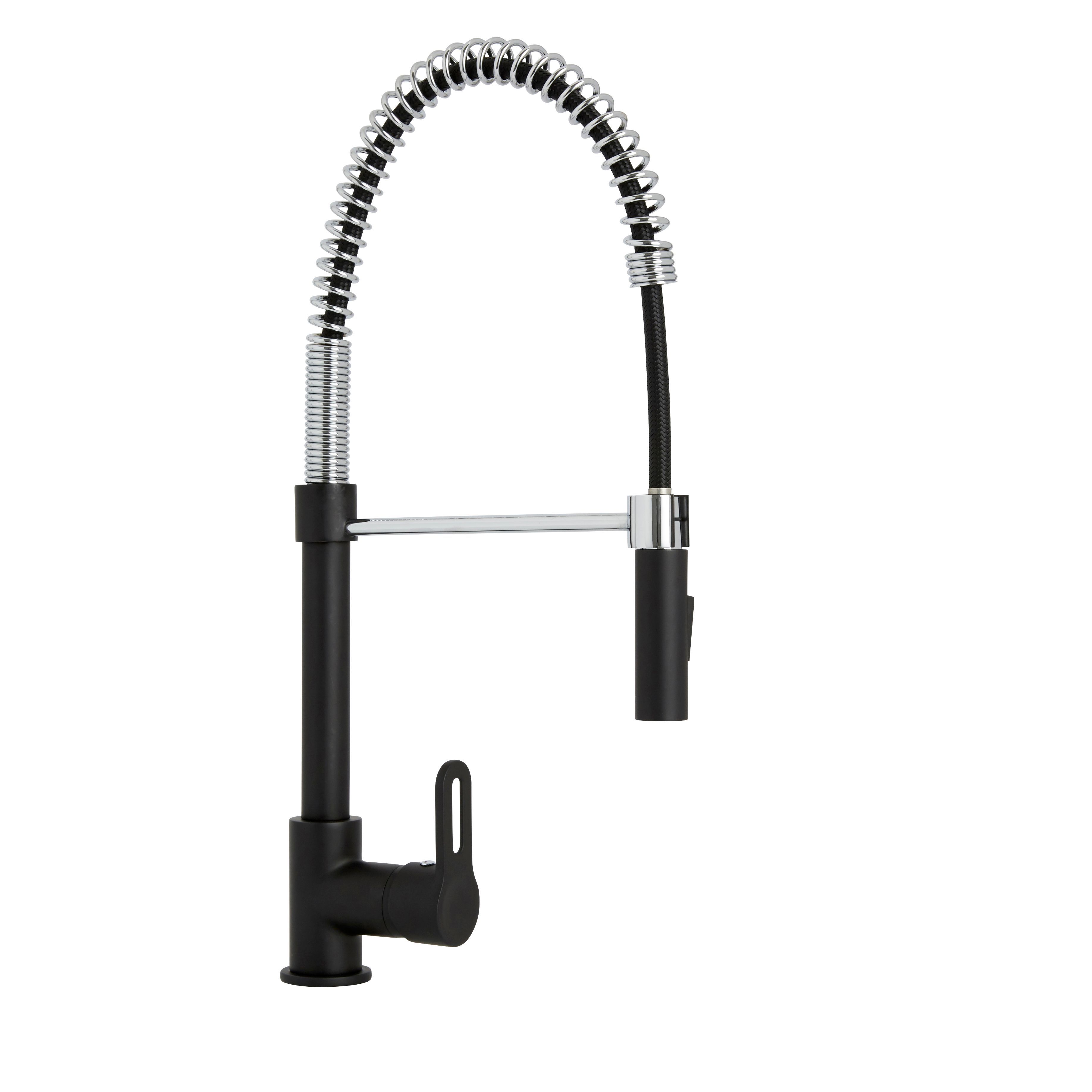 Cooke & Lewis Flinter Black Kitchen Side lever spring neck Tap