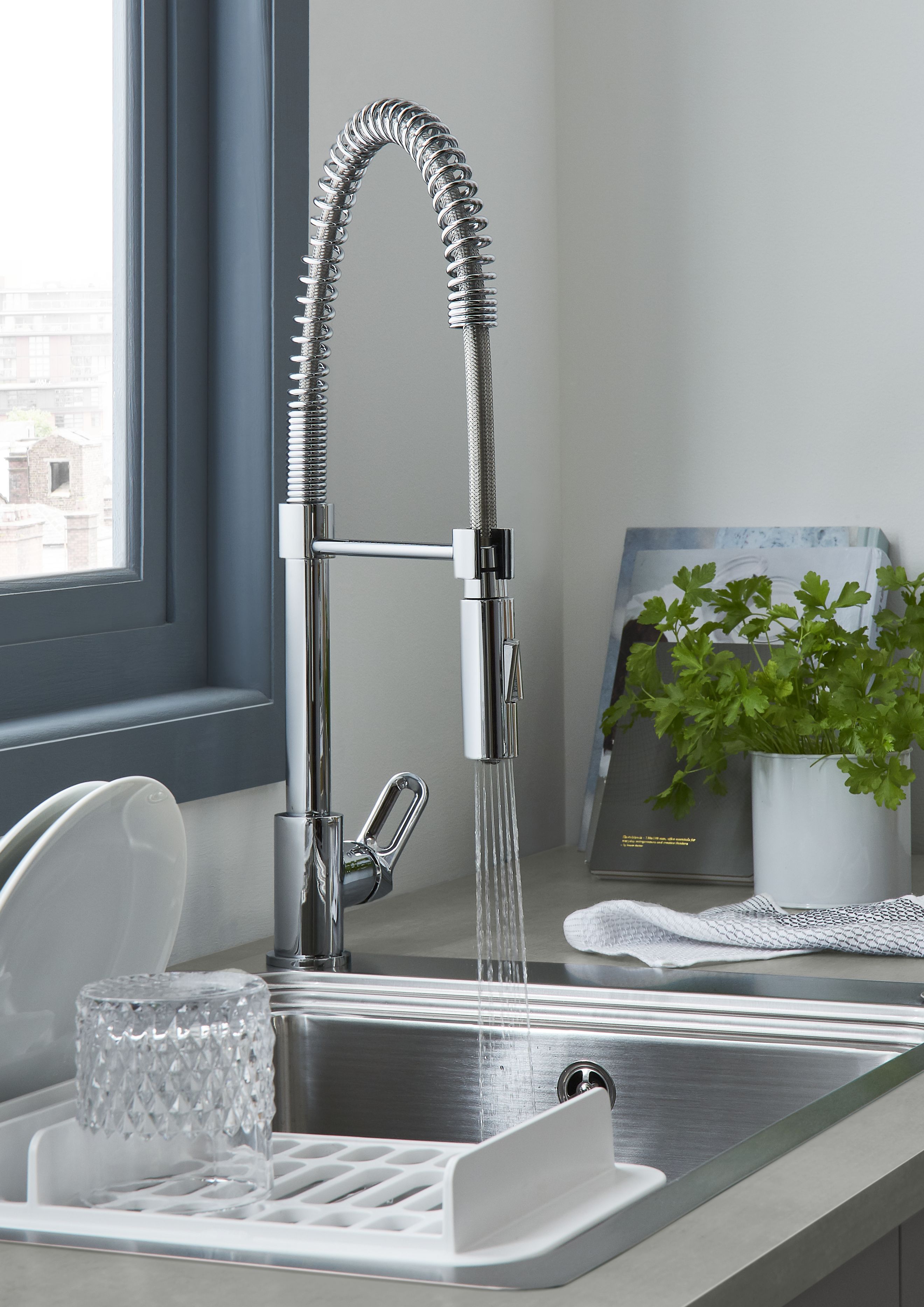 Cooke & Lewis Flinter Chrome effect Kitchen Side lever spring neck Tap