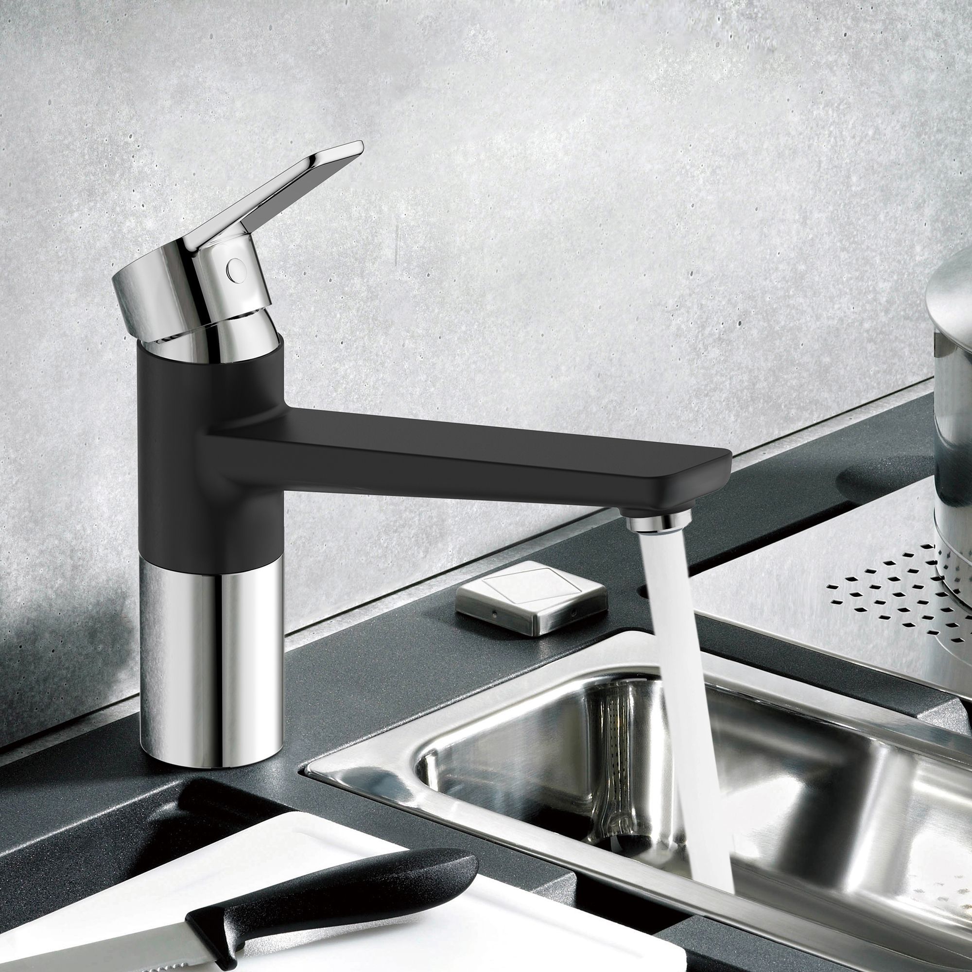Cooke & Lewis Fontes Matt Black Kitchen Top lever Tap