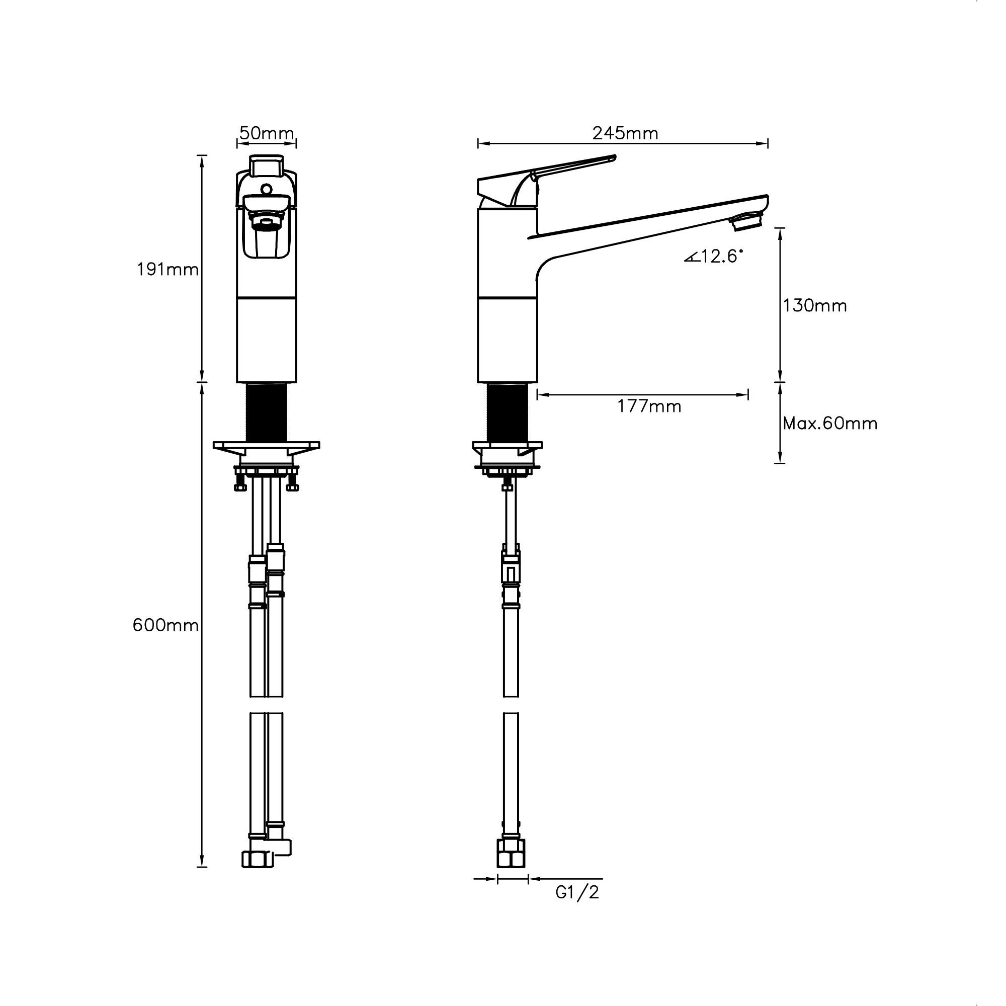 Cooke & Lewis Fontes Matt Black Kitchen Top lever Tap