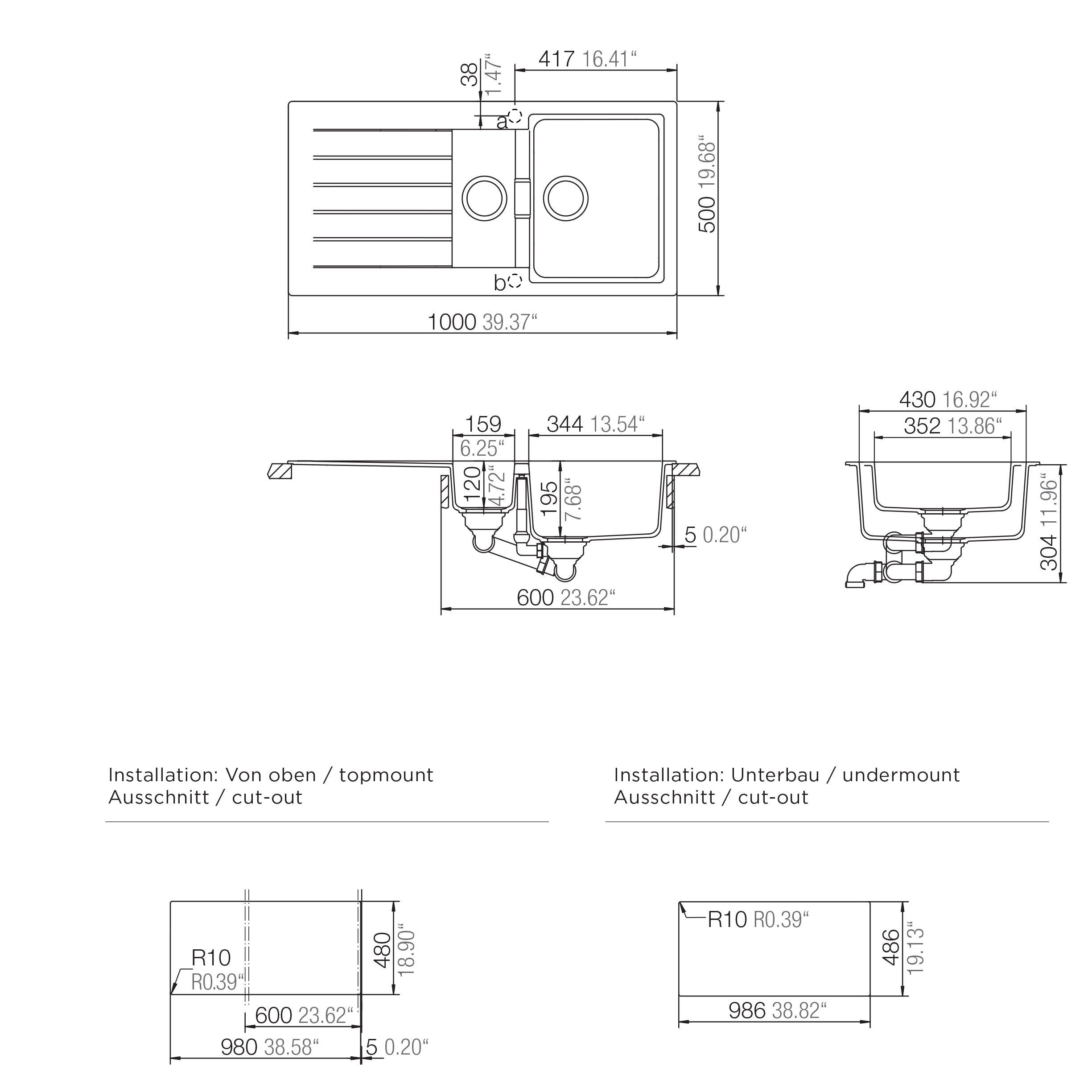 Cooke & Lewis Galvani Grey Composite quartz 1.5 Bowl Sink & drainer ...